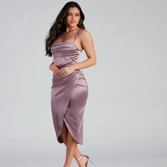 Windsor Satin Wrap Midi Dress - Picture 2 of 8